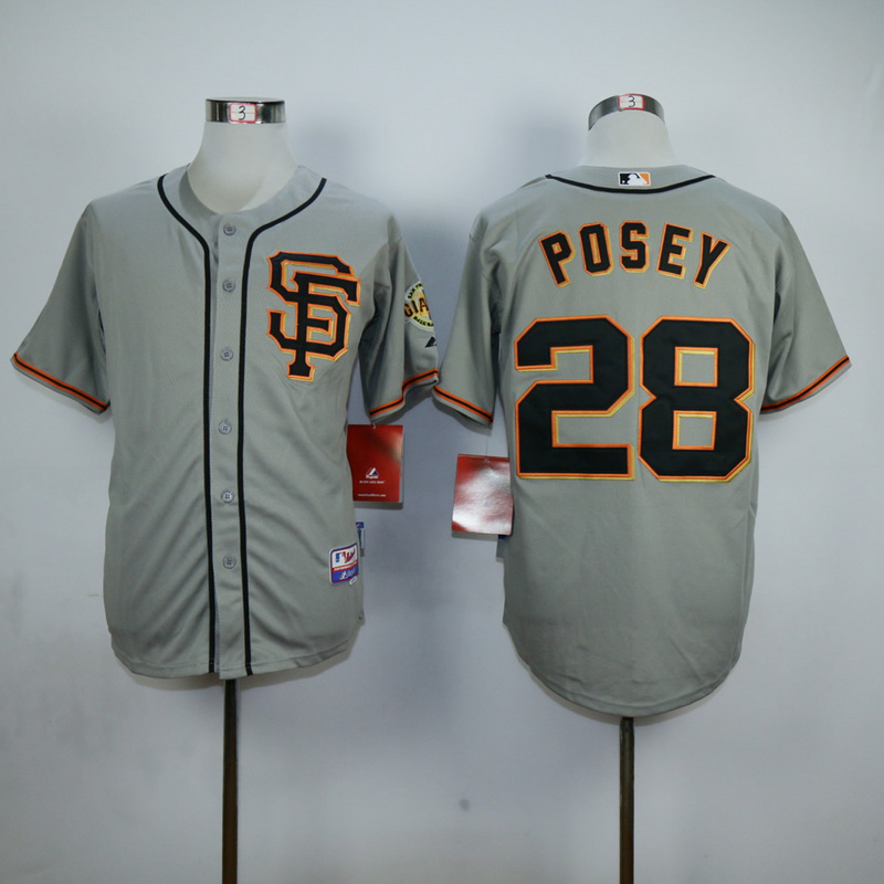 Men San Francisco Giants 28 Posey Grey SF MLB Jerseys